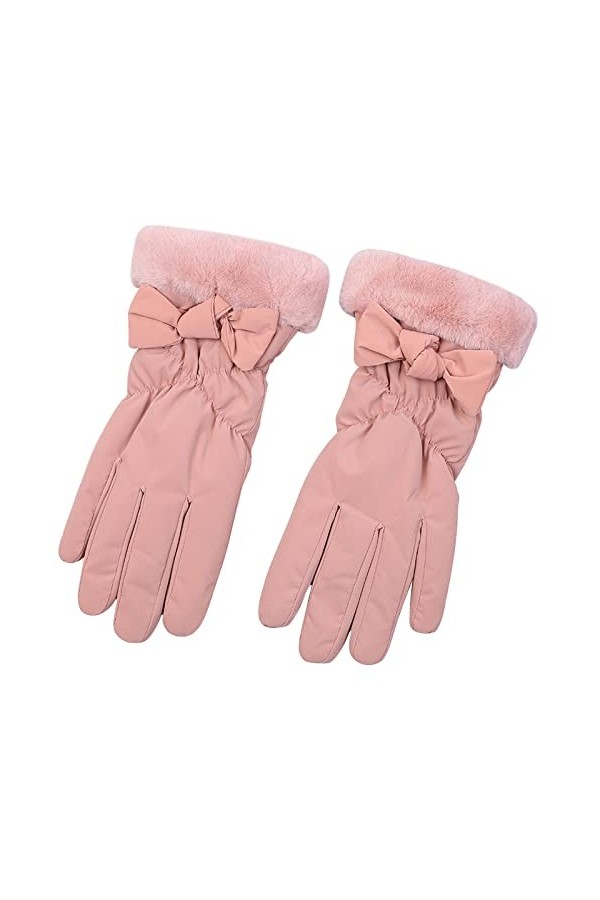 Gants dhiver imperméables avec nœud pour femme, rose, taille unique