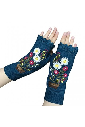 KhG513 Gants tricotés à la main pour femme Gris Taille unique, bleu marine, Taille Unique