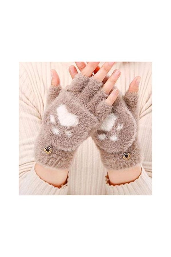 JBIVWW Hiver Chaud de Femmes Gants décran Tactile Mignon Griffe de Chat sensorielle Fingerless Gants Tricotés Fluff extérieu
