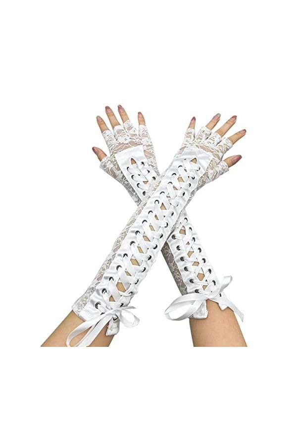 Gants de femmes gants de maille à poisson long bandage à manches à manches de lace