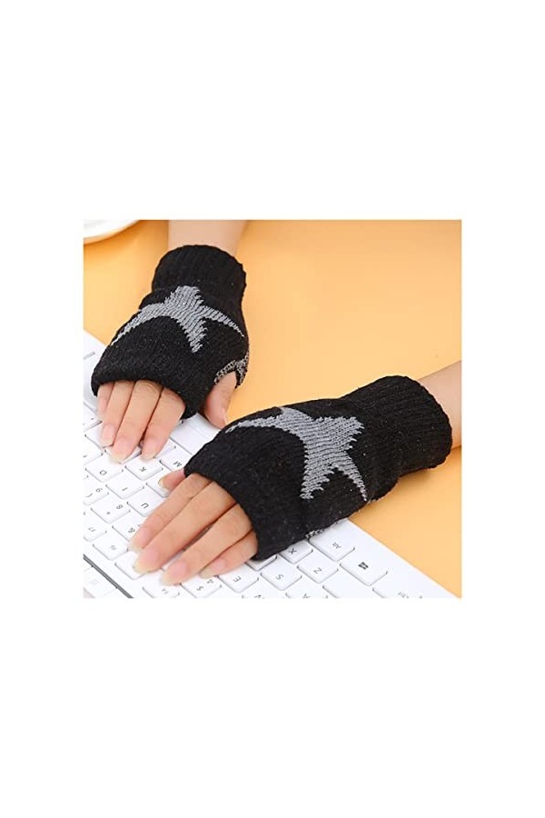 Gants dhiver Gants Chauds dhiver Femmes Garder Demi-Doigt Gants sans Doigts étoile imprimé Femmes Mignon Poignet Main Plus 