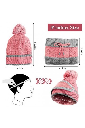 VDSOW Ensemble bonnet et écharpe 3 en 1 pour femme - Rose - Bonnet tricoté - Bonnet dhiver avec doublure en polaire - Bonnet