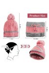 VDSOW Ensemble bonnet et écharpe 3 en 1 pour femme - Rose - Bonnet tricoté - Bonnet dhiver avec doublure en polaire - Bonnet