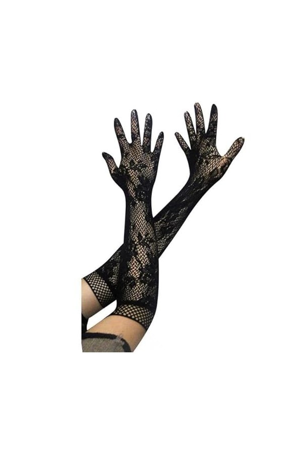 Gants dhiver Évider Punk Glov Femmes Sexy Gants Noirs Doigt Complet élégant Dame Costume de Danse Dentelle sans Doigts Maill