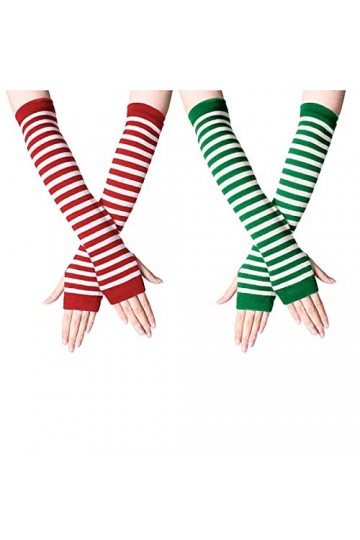 "N/A" Lot de 2 paires de gants longs sans doigts pour femme, Vert + rouge, L