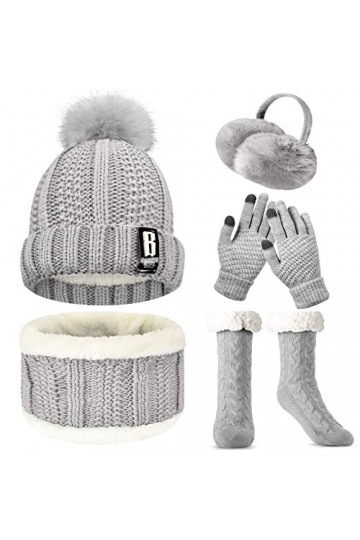 WEASIC Packs Bonnet, écharpe Et Gants Femme Ensemble Bonnet Echarpe Femme Chaussettes Antidérapantes Chaudes Thermiques Femme