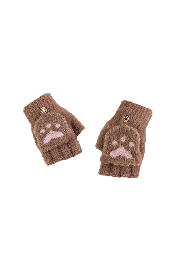 Keepwin Mitaines dhiver épaisses et chaudes pour étudiants, équitation, écriture, gants tricotés demi-doigts en laine pour f