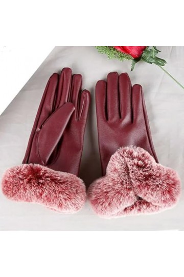 umass Gants en cuir pour femme - Gants dhiver chauds pour écran tactile - Moufles en fourrure