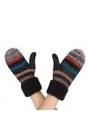 Mitaines dhiver chaudes pour Femmes Gants Tricotés Super Epais Moufles Thermique Doux de Mélange de Couleurs en Peluche Glov