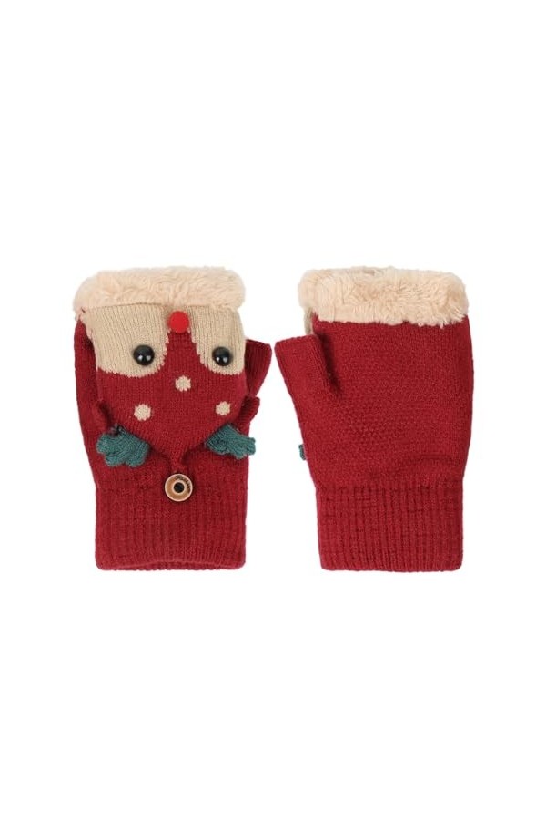 Aisi Mitaines dhiver chaudes en tricot pour femme - Moufles convertibles avec doublure en peluche, Rouge, taille unique