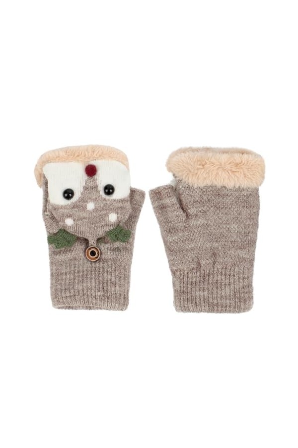 Aisi Mitaines dhiver chaudes en tricot pour femme - Moufles convertibles avec doublure en peluche, Rouge, taille unique