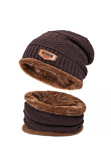 Ensemble bonnet et écharpe dhiver, bonnet chaud doublé en polaire, bonnet cache-cou, bonnet épais en tricot pour homme et fe