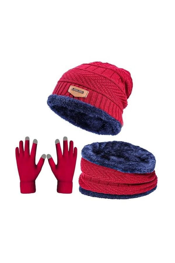 Ensemble bonnet et écharpe dhiver, bonnet chaud doublé en polaire, bonnet cache-cou, bonnet épais en tricot pour homme et fe