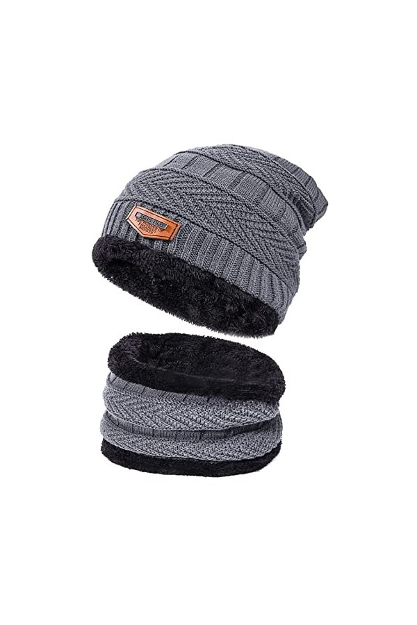 Ensemble bonnet et écharpe dhiver, bonnet chaud doublé en polaire, bonnet cache-cou, bonnet épais en tricot pour homme et fe