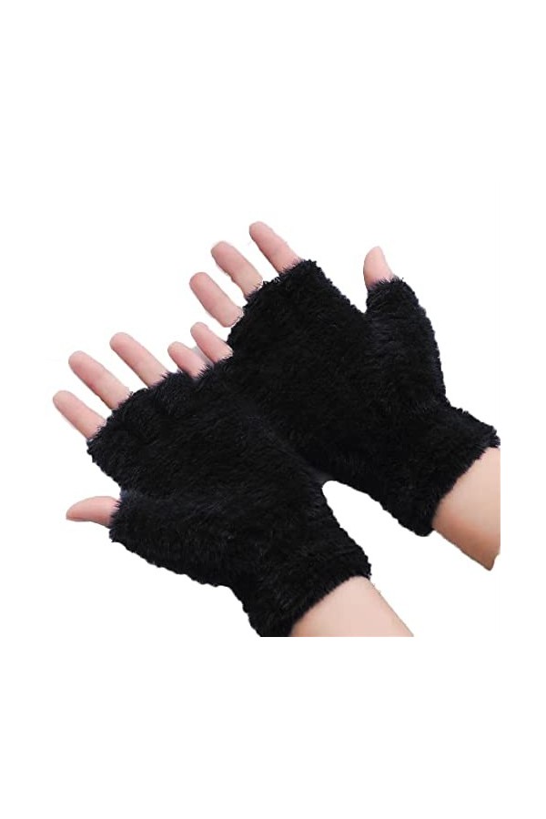 DDMINE Gants Demi-Doigts Femmes en Plein air Laine tricoté Mitaines Automne Hiver Chaud Solide Extensible Main Poignet Bras P