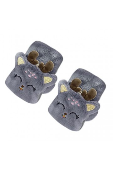 Gants chauds en peluche épais mignon dessin animé mitaines mitaines mitaines pour femme gris, taille unique 