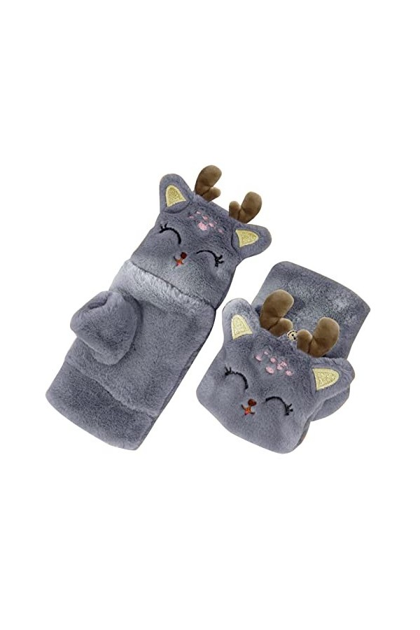 Gants chauds en peluche épais mignon dessin animé mitaines mitaines mitaines pour femme gris, taille unique