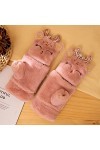 Gants chauds en peluche épais mignon dessin animé mitaines mitaines mitaines pour femmes rose, taille unique 
