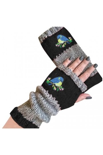 MuE162 Mitaines dhiver chauffe-poignets avec trou pour le pouce pour femme, Noir , taille unique