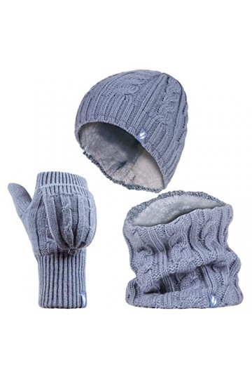 HEAT HOLDERS - Femme Polaire Thermique Tricot Bonnet, Cache-Cou et Gants sans Doigts Taille unique, Bleu Sombre 