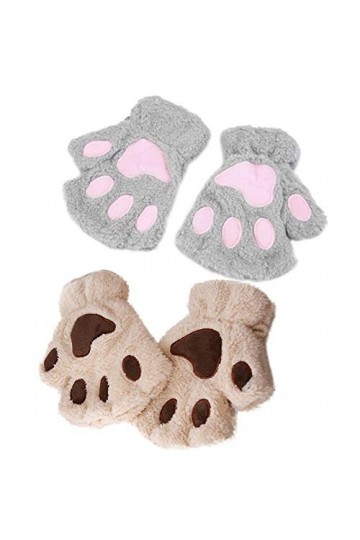 INTVN Gants Patte de Chat Mitaine Fausse Fourrure Patte Ours Aimable Gants Demi-Doigt Mitaines Femmes Gants Chaud en Peluche 