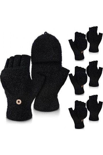 Bencailor 4 Paires Gants dhiver à Écran Tactile Mitaines à Rabat Chaudes Gants Tricoté sans Doigts Noir 