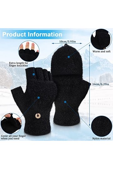 Bencailor 4 Paires Gants dhiver à Écran Tactile Mitaines à Rabat Chaudes Gants Tricoté sans Doigts Noir 