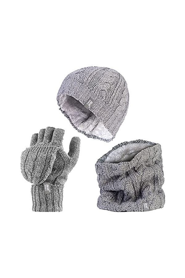 HEAT HOLDERS - Femme Polaire Thermique Tricot Bonnet, Cache-Cou et Gants sans Doigts Taille unique, Bleu Sombre 