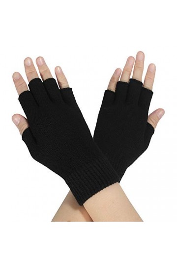 ZLYC Femmes dHiver Demi-Doigts Gants Chauds Laine Tricot Gants Sans Doigts Solide Noir ,Taille unique