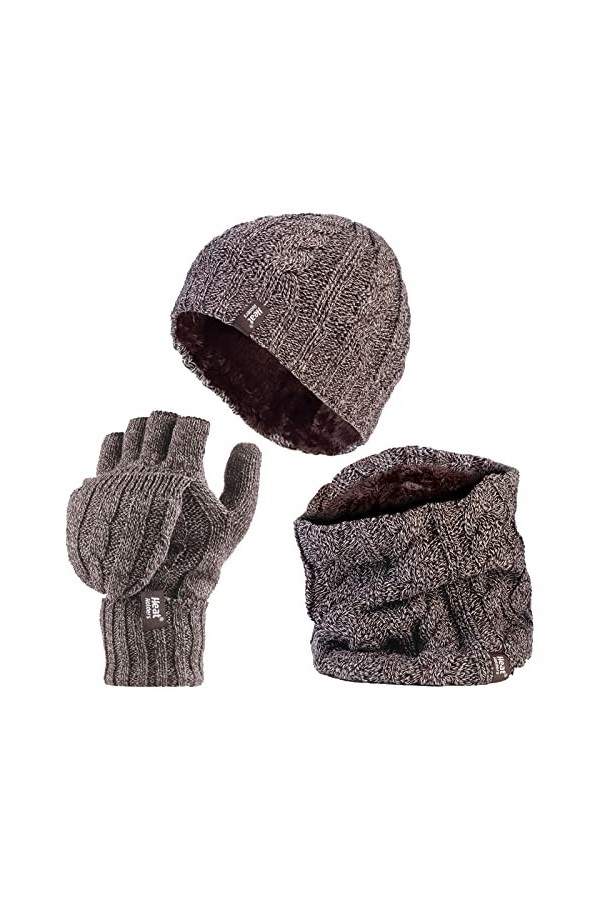 HEAT HOLDERS - Femme Polaire Thermique Tricot Bonnet, Cache-Cou et Gants sans Doigts Taille unique, Bleu Sombre 