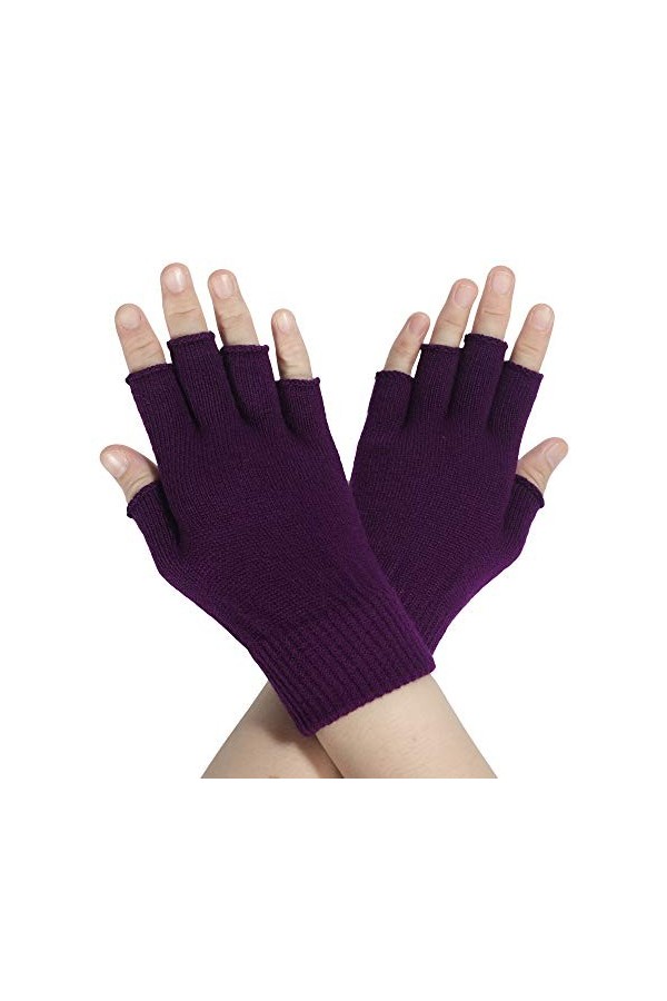 ZLYC Femmes dHiver Demi-Doigts Gants Chauds Laine Tricot Gants Sans Doigts Solide Noir ,Taille unique