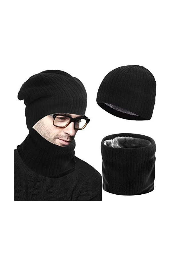 Kit de Cache Cou Polaire, Chapeau dhiver Bonnet, Tour de Cou Écharpe Hiver, Bonnet Écharpe pour Activités de Plein Air Rando
