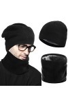 Kit de Cache Cou Polaire, Chapeau dhiver Bonnet, Tour de Cou Écharpe Hiver, Bonnet Écharpe pour Activités de Plein Air Rando