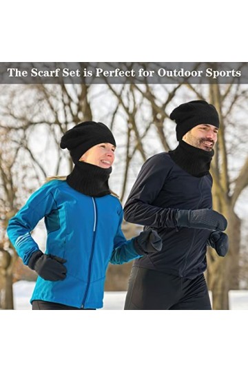 Kit de Cache Cou Polaire, Chapeau dhiver Bonnet, Tour de Cou Écharpe Hiver, Bonnet Écharpe pour Activités de Plein Air Rando