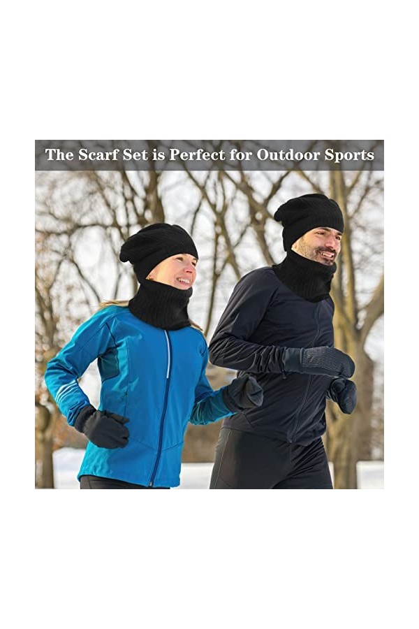 Kit de Cache Cou Polaire, Chapeau dhiver Bonnet, Tour de Cou Écharpe Hiver, Bonnet Écharpe pour Activités de Plein Air Rando