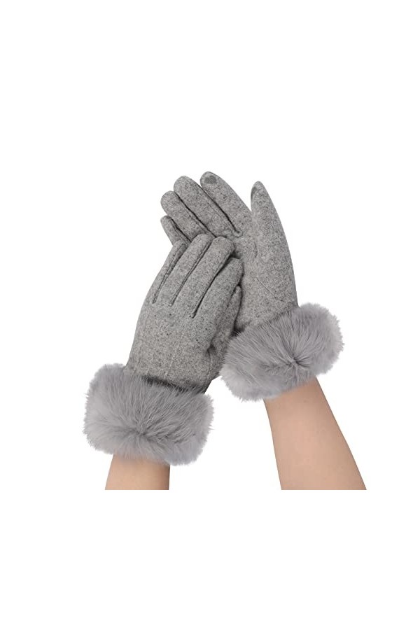 OhMill Gants Fourrure de Lapin à Écran Tactile Moufle Femme dHiver Gants Chauffants Mitaine Plein-Doigts Moufle dHiver Chau
