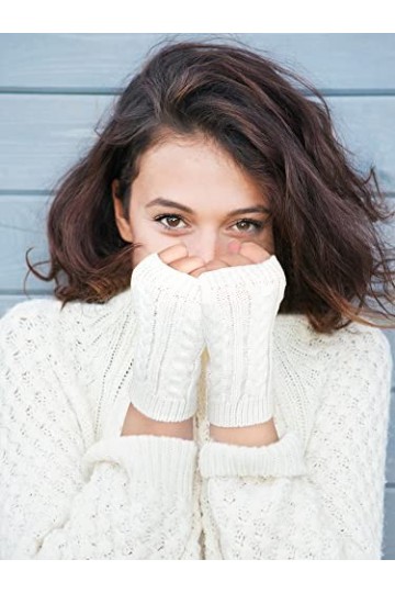 3 Paires Gants sans Doigts Hiver Chauffe-Bras Manchettes à Trou de Pouce en Tricot à la Main par Temps Froid Classique 