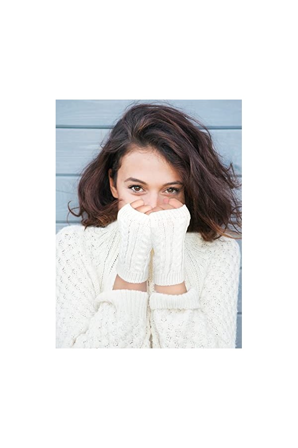 3 Paires Gants sans Doigts Hiver Chauffe-Bras Manchettes à Trou de Pouce en Tricot à la Main par Temps Froid Classique 