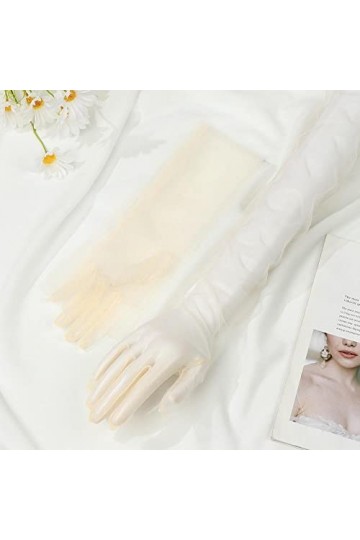 HomeSoGood Gants longs en tulle, gants de mariage pour femme, moufles fines pour robe de mariée, blanc, taille unique