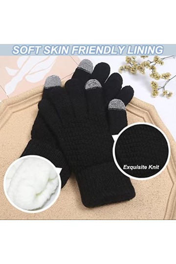 meioro Gants Dhiver pour Femmes avec Écran Tactile,Gants en Tricotés Tactile avec Doublure Polaire,Gants Thermiques avec Poi