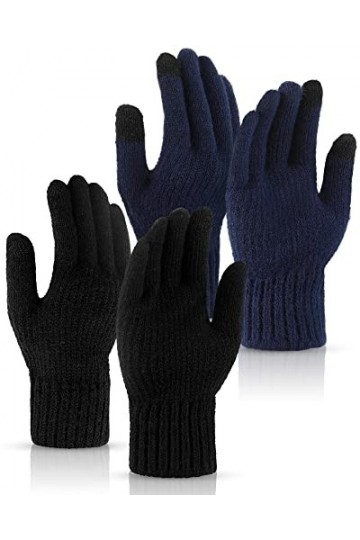 2 Paires Gants dÉcran Tactile Tricotés Gants Tactiles Chauds Coupe-Vent pour Cyclisme Noir, Marine 