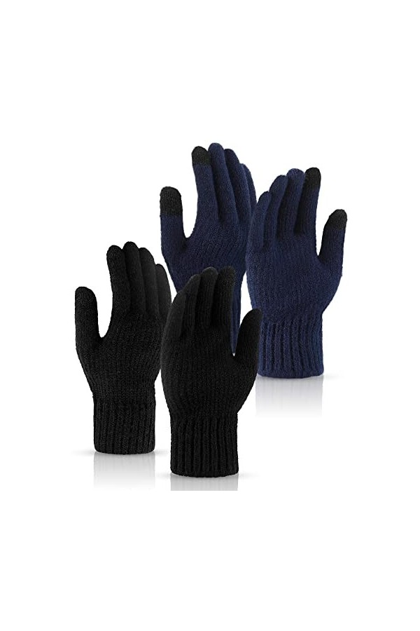 2 Paires Gants dÉcran Tactile Tricotés Gants Tactiles Chauds Coupe-Vent pour Cyclisme Noir, Marine 