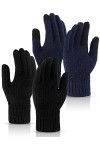2 Paires Gants dÉcran Tactile Tricotés Gants Tactiles Chauds Coupe-Vent pour Cyclisme Noir, Marine 