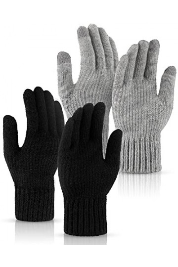 SATINIOR 2 Paires Gants dÉcran Tactile Tricotés Gants Tactiles Chauds Coupe-Vent pour Cyclisme Noir, Gris Clair 