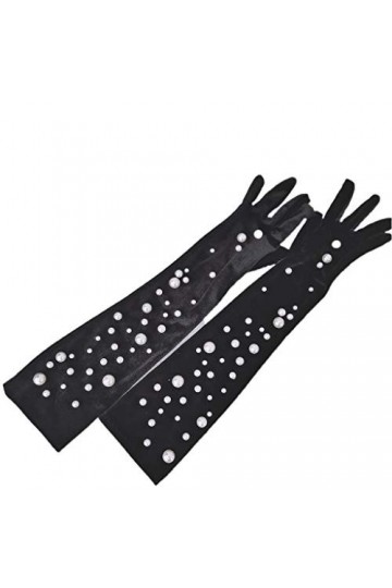 bobeini Femmes Court Velours Pleine Perle De Mariage Longueur Moufles Gants Noir