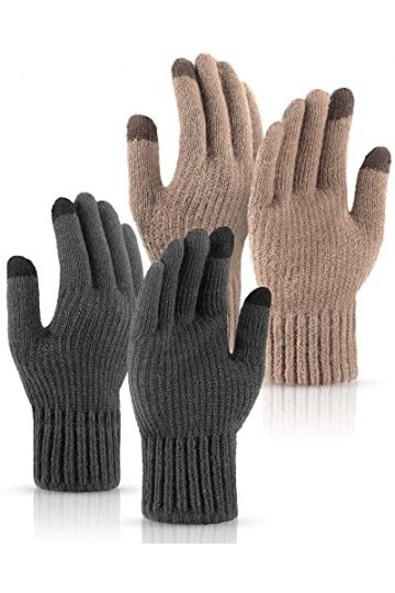 2 Paires Gants dÉcran Tactile Tricotés Gants Tactiles Chauds Coupe-Vent pour Cyclisme Gris Foncé, Kaki 
