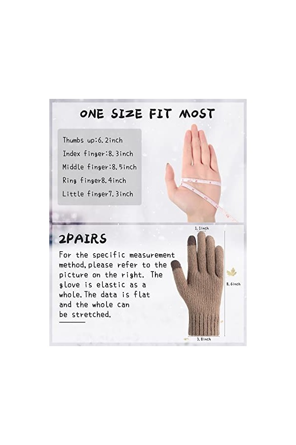 2 Paires Gants dÉcran Tactile Tricotés Gants Tactiles Chauds Coupe-Vent pour Cyclisme Gris Foncé, Kaki 