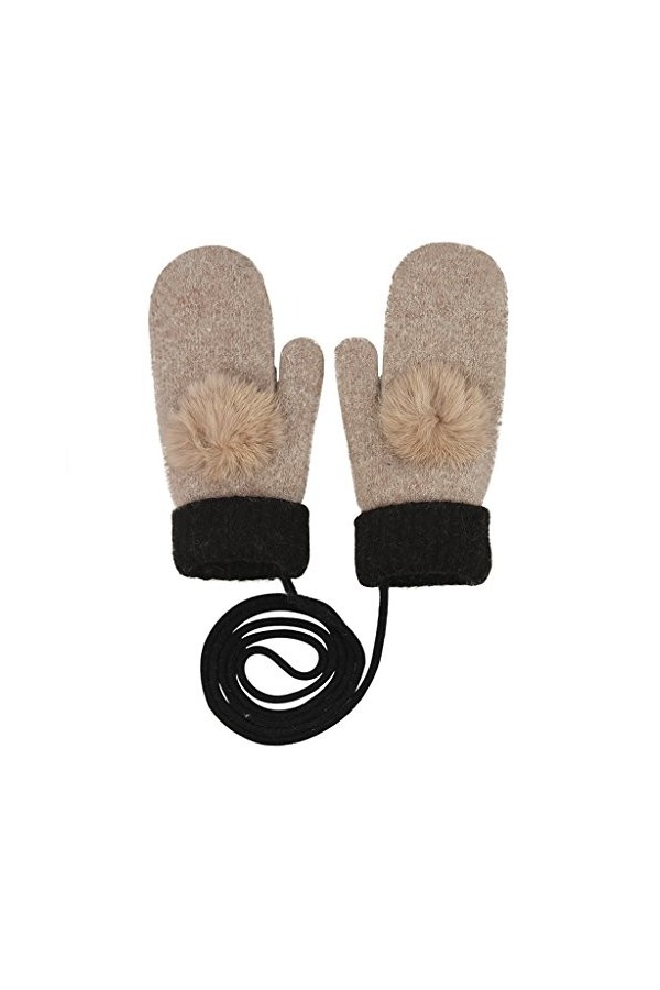 Moufles Laine Thermique Gants Hiver Automne Tricot Double Mitaines Epais Mignon Golves de Doigts Complet Doux Joli Gant de Sk