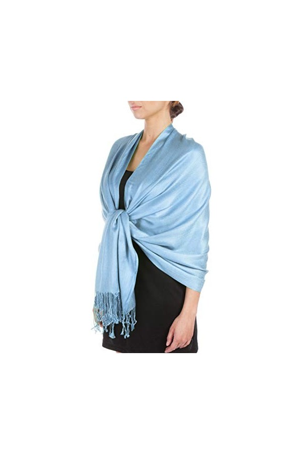 Sakkas 198cm x 71cm Touché soyeux Couleur Unie Type Pashmina Châle/Echarpe/Etole - vert émeraude