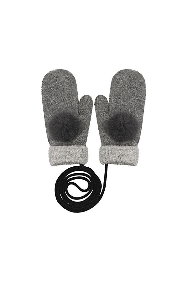 Moufles Laine Thermique Gants Hiver Automne Tricot Double Mitaines Epais Mignon Golves de Doigts Complet Doux Joli Gant de Sk